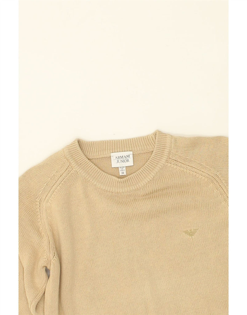 ARMANI JUNIOR Boys Crew Neck Jumper Sweater 3-4 Years Beige Cotton | Vintage Armani Junior | Thrift | Second-Hand Armani Junior | Used Clothing | Messina Hembry 