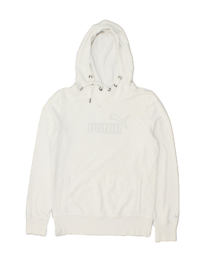 PUMA Womens Graphic Hoodie Jumper UK 12 Medium White Vintage Puma and Second-Hand Puma from Messina Hembry 