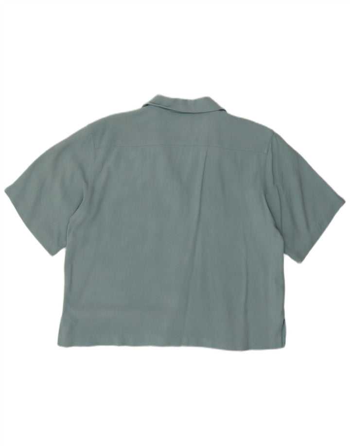 Tommy Bahama Womens Short Sleeve Shirt UK 12 Medium Turquoise Herringbone