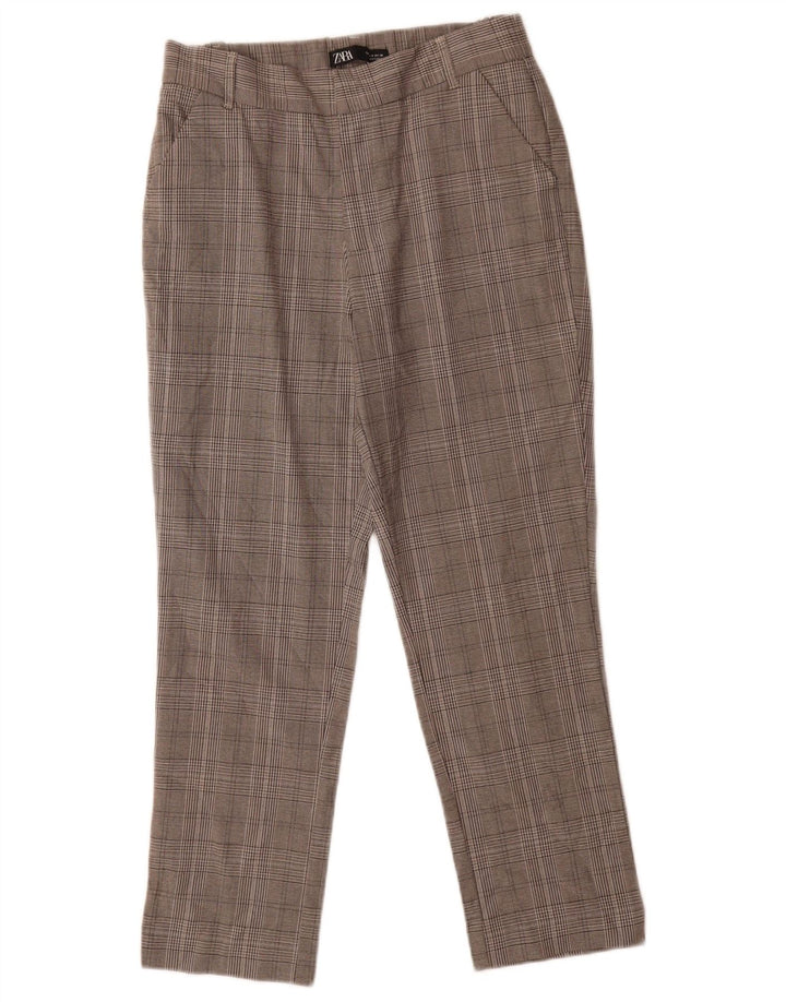 Zara Womens Crop Slim Suit Trousers Small W26 L24 Grey Houndstooth