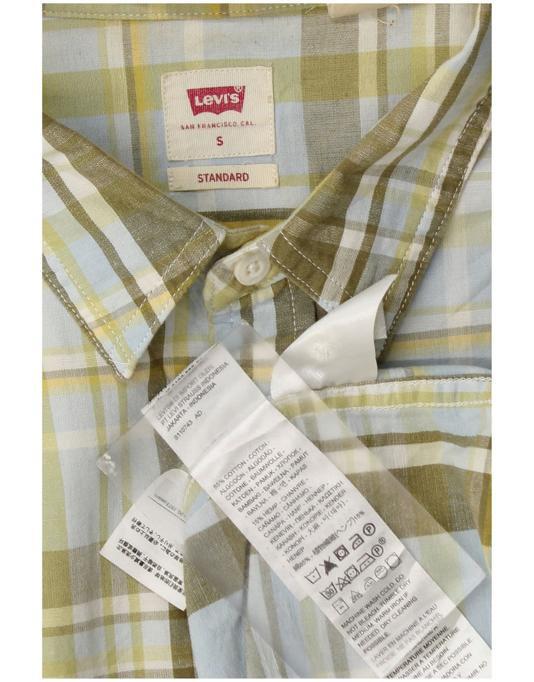 Levi's Mens Standard Shirt Small Green Check Cotton