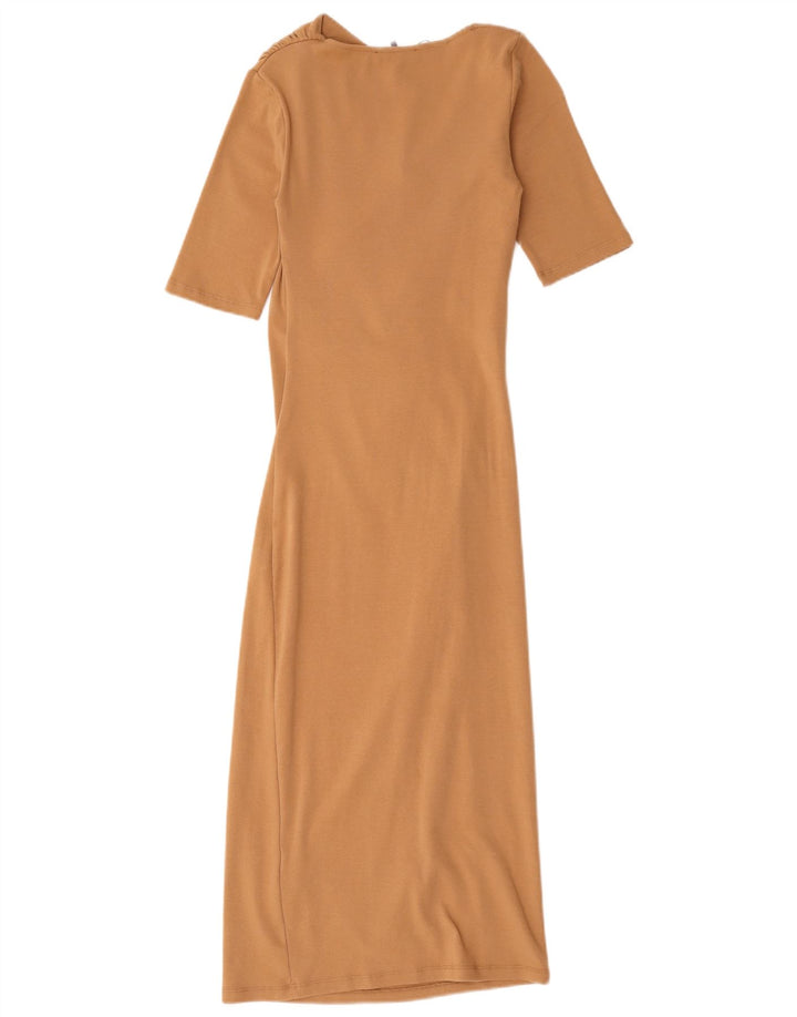 Zara Womens Maxi Dress UK 8 Small Beige Cotton