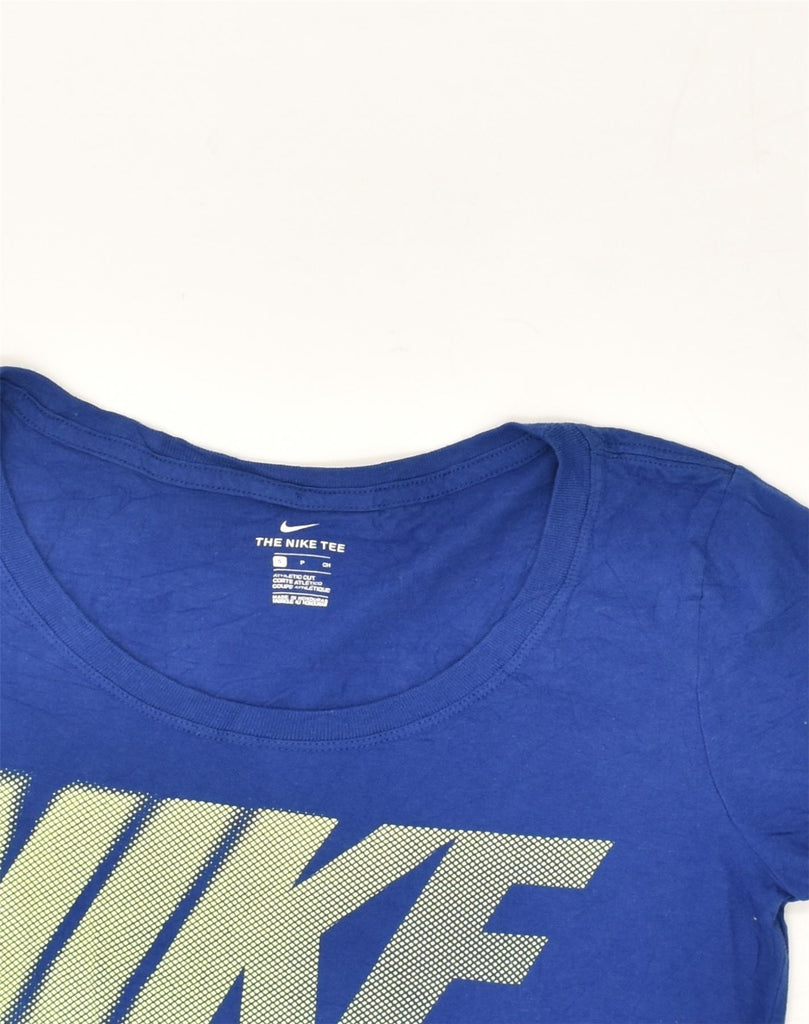 NIKE Womens Athletic Cut Graphic T-Shirt Top UK 10 Small Blue Cotton | Vintage Nike | Thrift | Second-Hand Nike | Used Clothing | Messina Hembry 