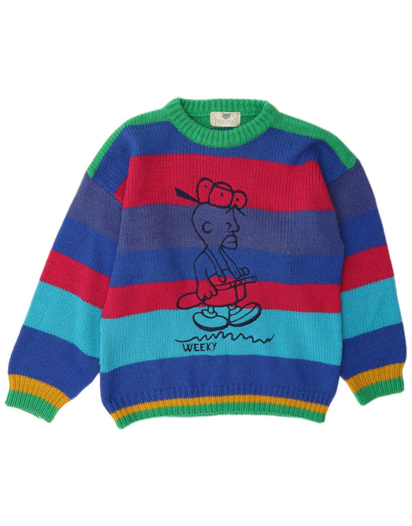 Vintage Mens Graphic Crew Neck Jumper Sweater Large Multicoloured Striped