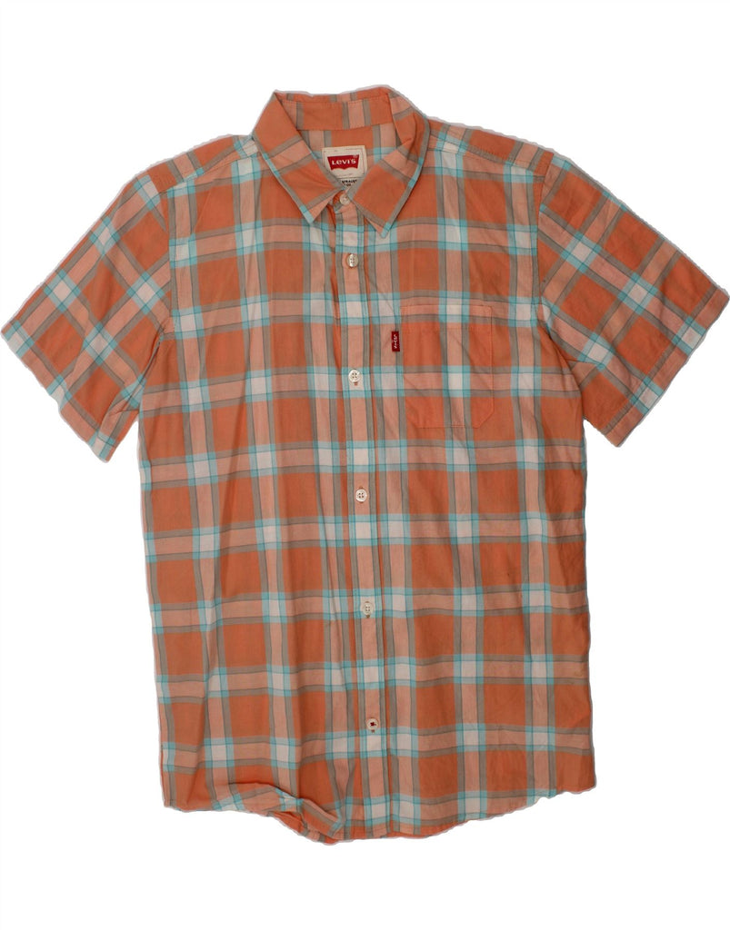LEVI'S Boys Short Sleeve Shirt 12-13 Years Large Orange Check Cotton Vintage Levi's and Second-Hand Levi's from Messina Hembry 