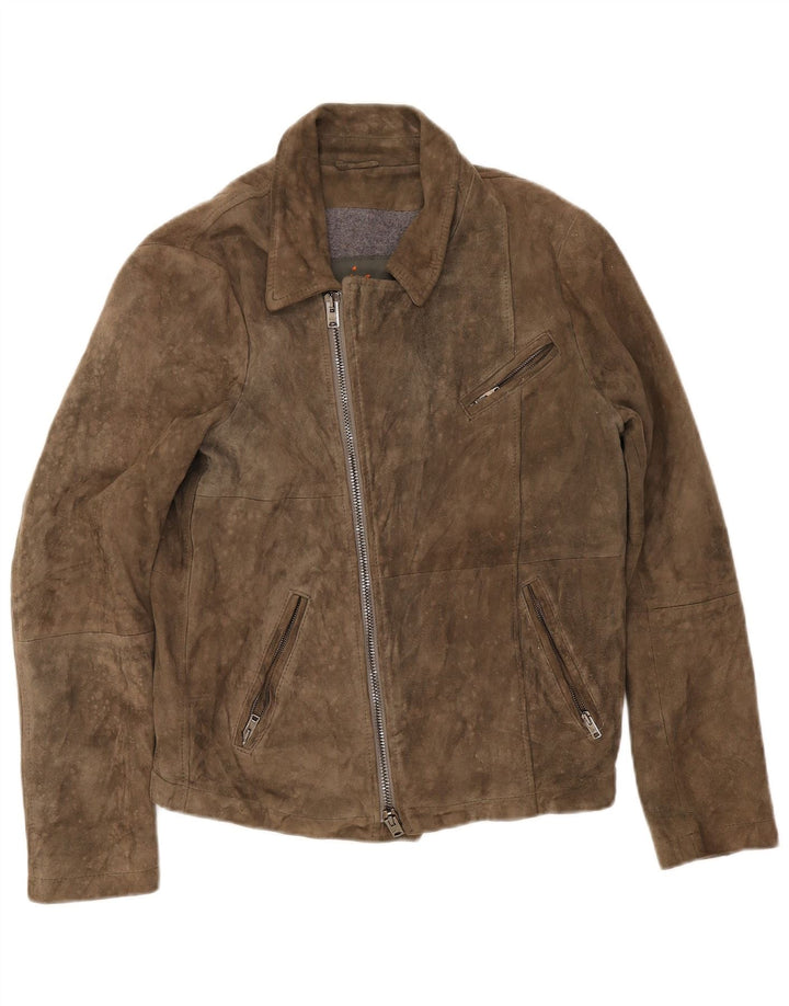 Giorgio Brato Mens Suede Biker Jacket IT 48 Medium Green Leather