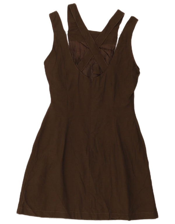 Vintage Womens Sleeveless A-Line Dress UK 12 Medium Brown Viscose