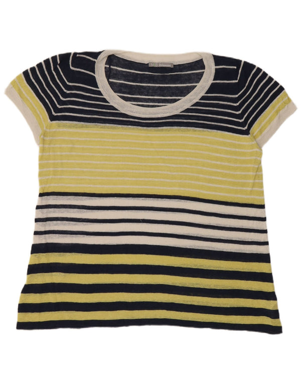 Marks & Spencer Womens T-Shirt Top UK 20 2XL Navy Blue Striped Linen
