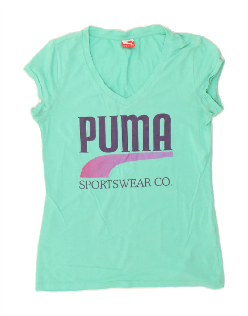 PUMA Womens Graphic T-Shirt Top UK 12 Medium Green Cotton | Vintage Puma | Thrift | Second-Hand Puma | Used Clothing | Messina Hembry 