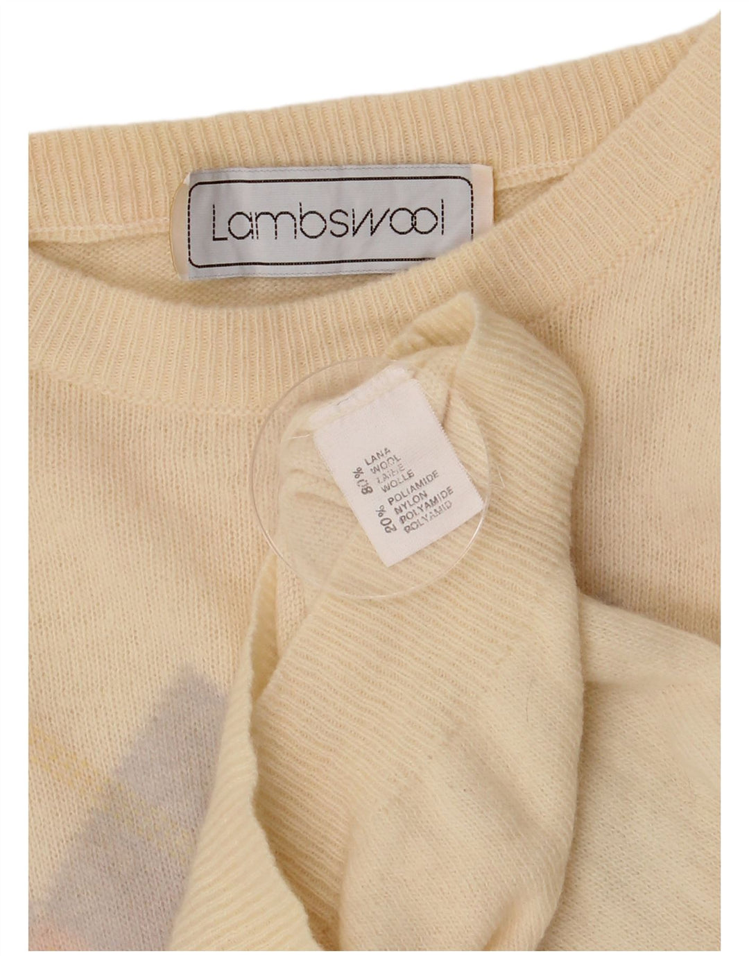 Vintage Womens Boat Neck Jumper Sweater UK 16 Large Beige Argyle/Diamond