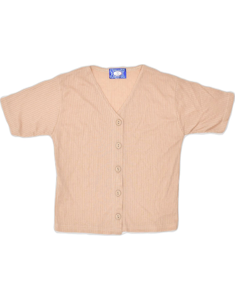 VINTAGE Womens Short Sleeve Shirt Blouse UK 10 Small Beige Cotton | Vintage | Thrift | Second-Hand | Used Clothing | Messina Hembry 