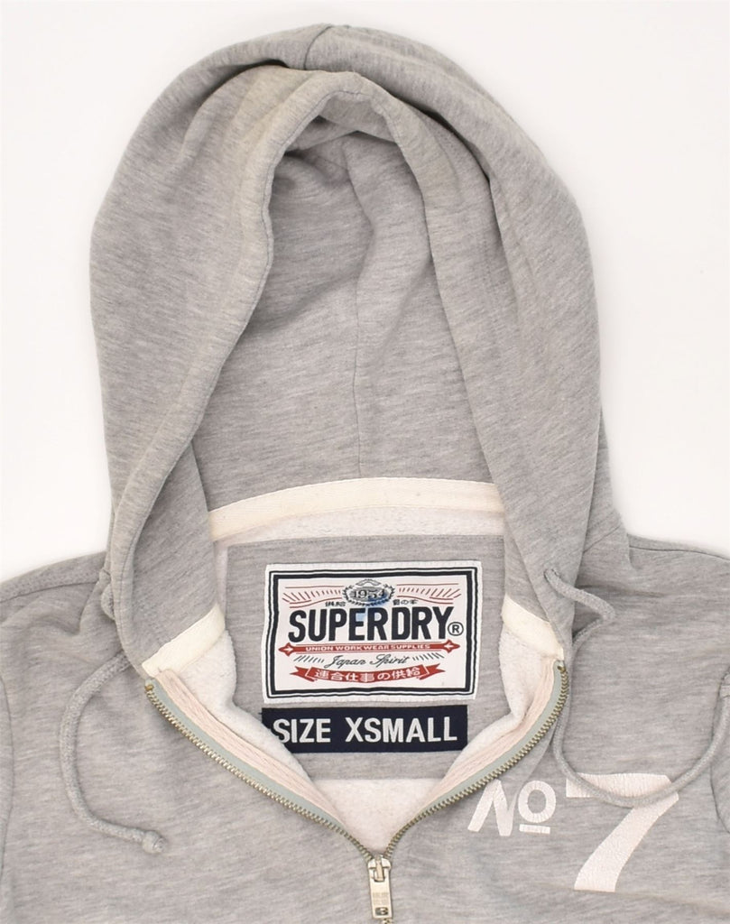 SUPERDRY Womens Graphic Zip Hoodie Sweater UK 6 XS Grey Cotton | Vintage Superdry | Thrift | Second-Hand Superdry | Used Clothing | Messina Hembry 