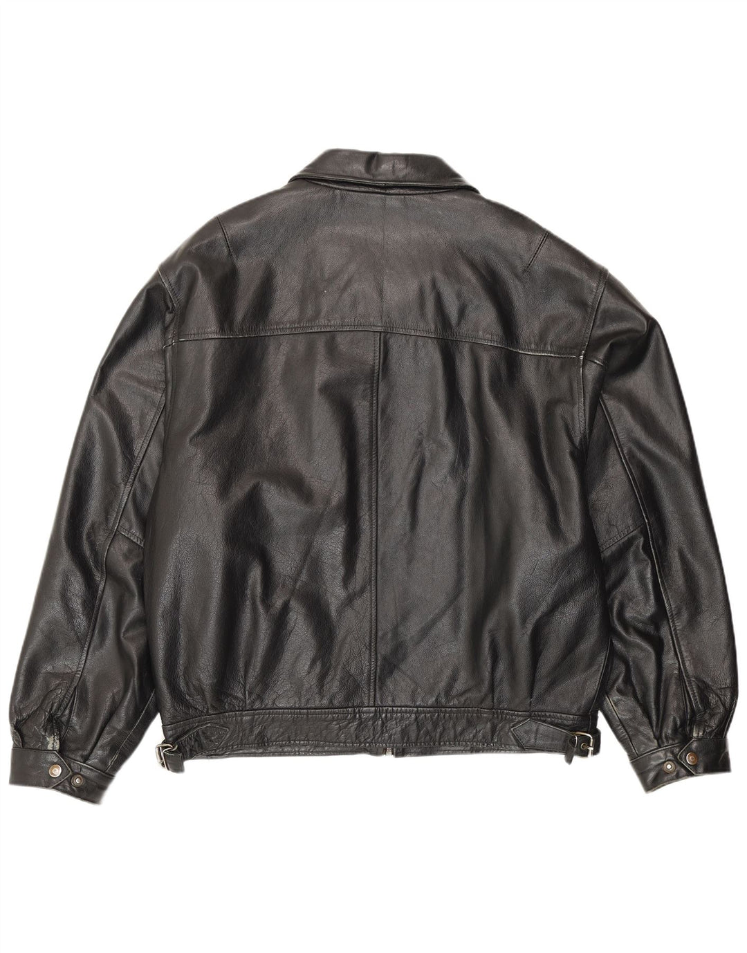 Vintage Mens Bomber Leather Jacket IT 54 2XL Black Leather