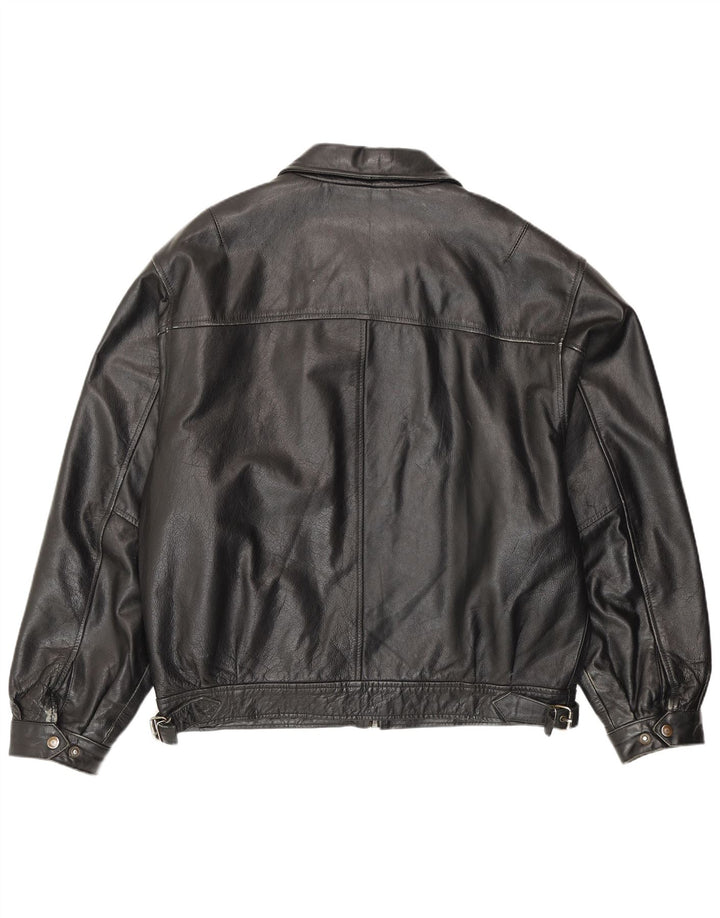 Vintage Mens Bomber Leather Jacket IT 54 2XL Black Leather