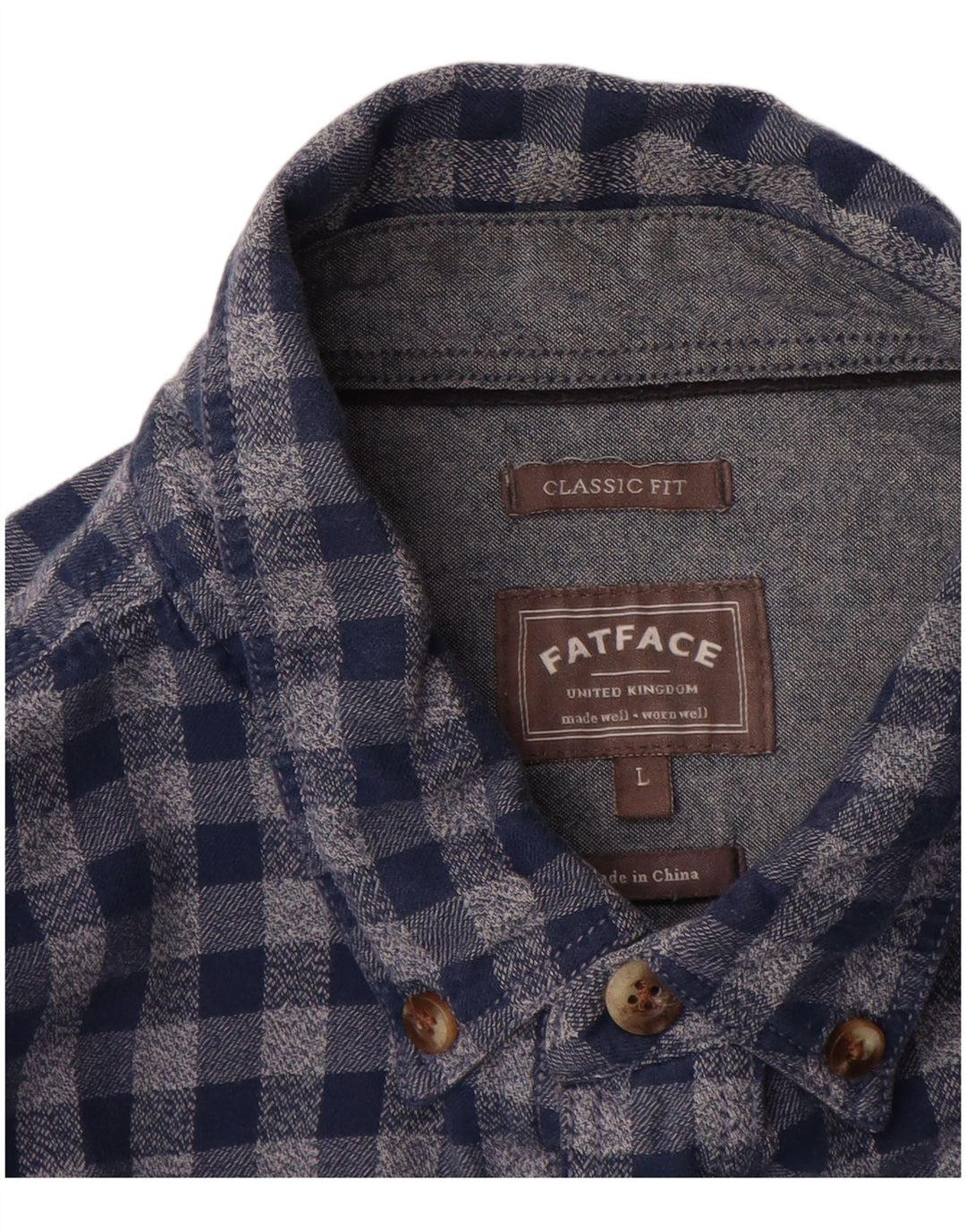 Fat Face Mens Classic Fit Flannel Shirt Large Blue Gingham Cotton