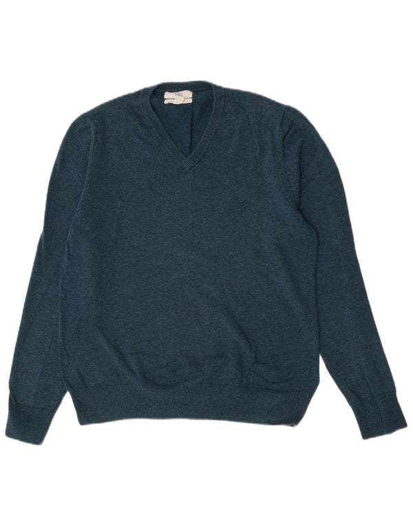 Marks & Spencer Mens V-Neck Jumper Sweater Medium Green Cotton