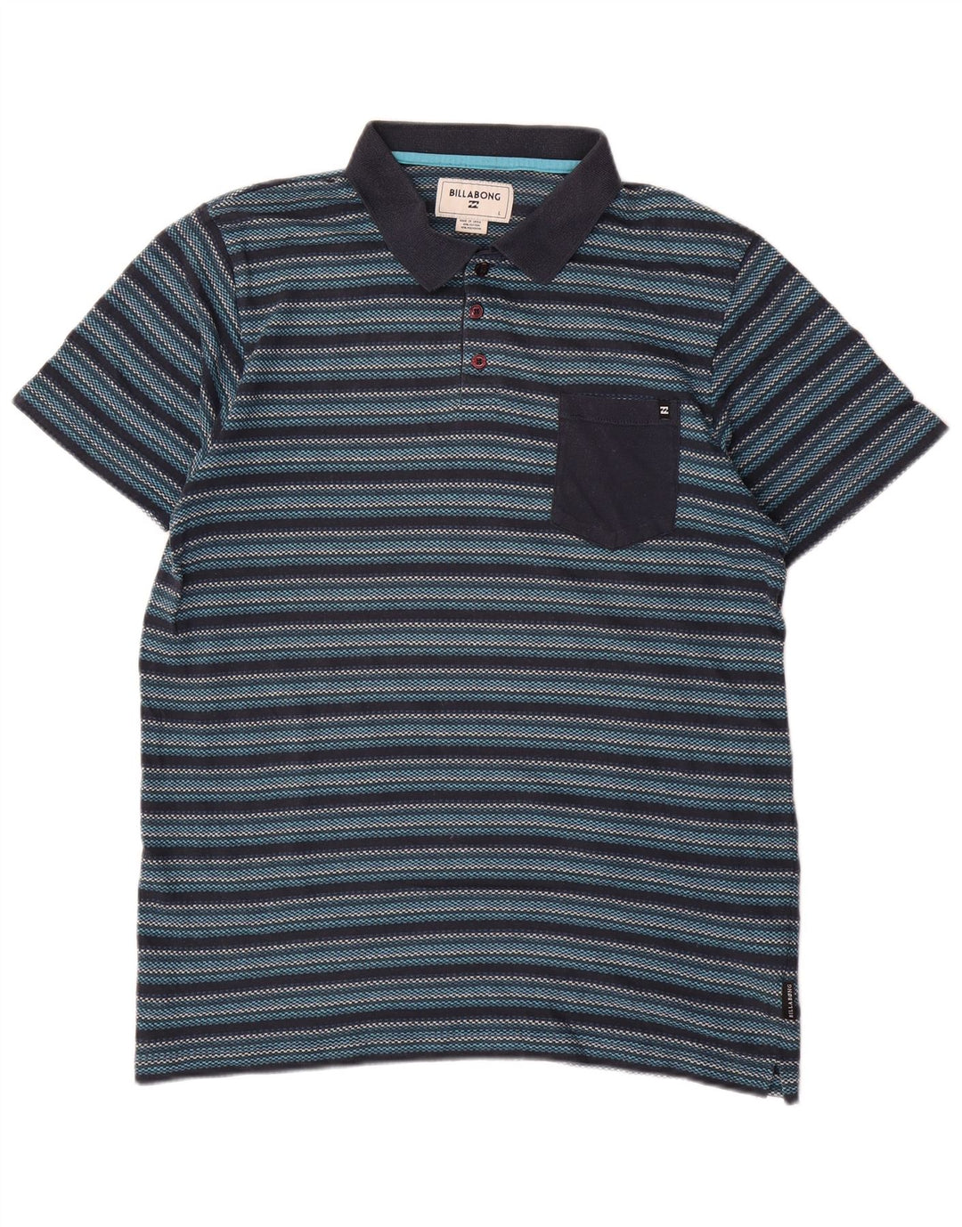 Billabong Mens Polo Shirt Large Navy Blue Striped Cotton
