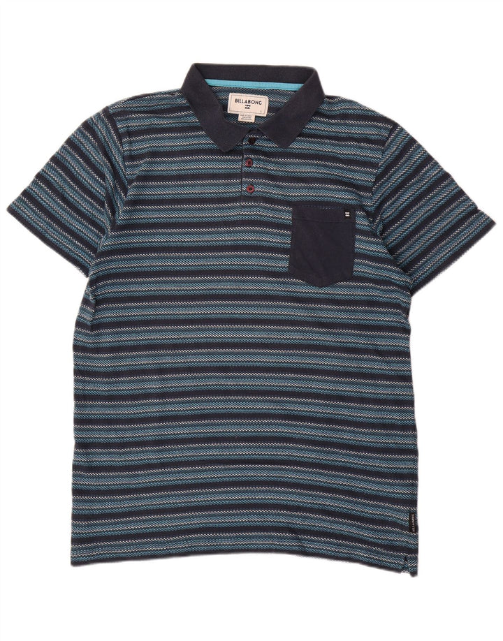 Billabong Mens Polo Shirt Large Navy Blue Striped Cotton