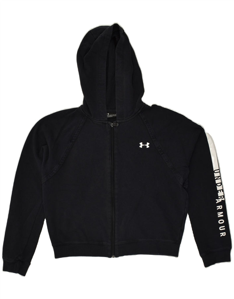 UNDER ARMOUR Womens Graphic Crop Zip Hoodie Sweater UK 14 Medium Black | Vintage Under Armour | Thrift | Second-Hand Under Armour | Used Clothing | Messina Hembry 