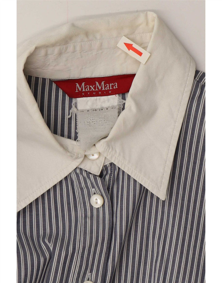Max Mara Womens Shirt UK 8 Small Blue Pinstripe