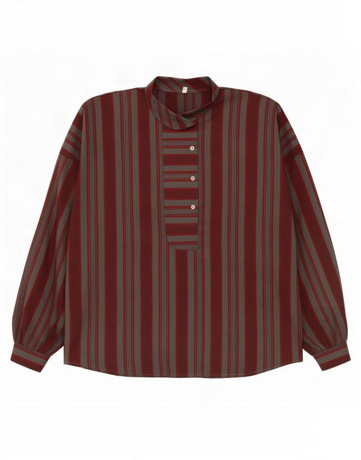 Vintage Womens Oversized Pullover Shirt EU 40 Medium Burgundy Striped