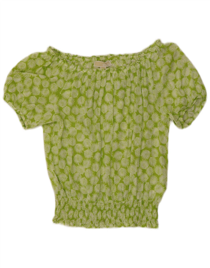 MICHAEL KORS Womens Oversized Off Shoulder Top UK 10 Small Green Floral