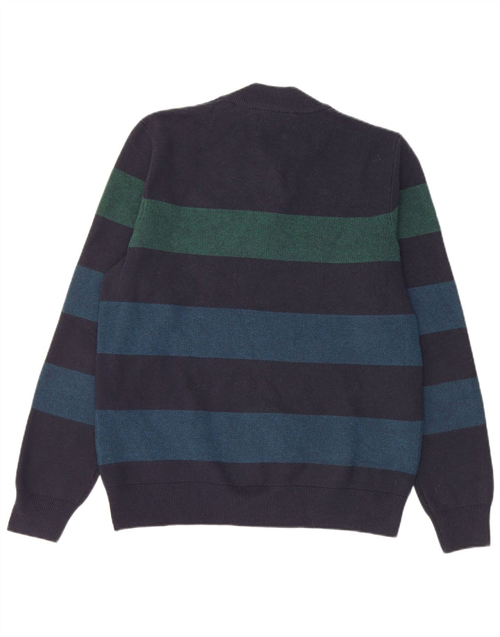 Marks & Spencer Mens Zip Neck Jumper Sweater Medium Navy Blue Striped