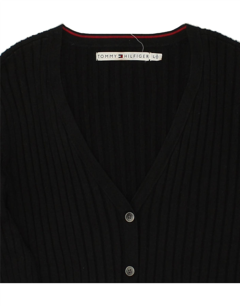 TOMMY HILFIGER Womens Cardigan Sweater UK 14 Large Black Silk | Vintage Tommy Hilfiger | Thrift | Second-Hand Tommy Hilfiger | Used Clothing | Messina Hembry 