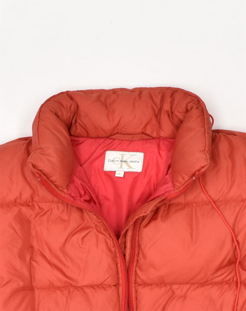 CALVIN KLEIN Womens Hooded Padded Jacket UK 12 Medium Red Nylon | Vintage Calvin Klein | Thrift | Second-Hand Calvin Klein | Used Clothing | Messina Hembry 