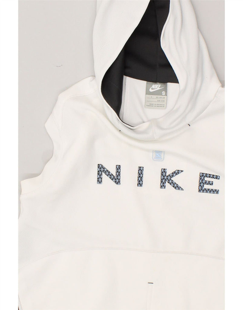 NIKE Boys Graphic Sleeveless Hoodie Jumper 8-9 Years Small White | Vintage Nike | Thrift | Second-Hand Nike | Used Clothing | Messina Hembry 