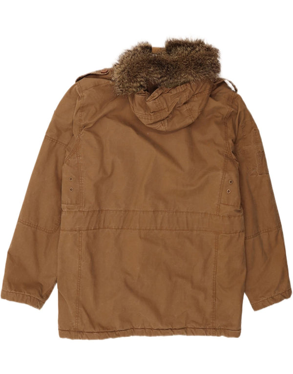 Scotch & Soda Mens Military Hooded Parka Jacket UK 46 2XL Brown Cotton