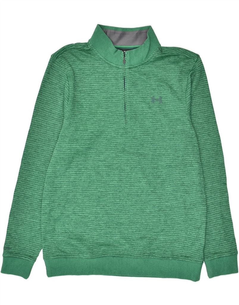 UNDER ARMOUR Mens Zip Neck Sweatshirt Jumper Medium Green Striped | Vintage Under Armour | Thrift | Second-Hand Under Armour | Used Clothing | Messina Hembry 