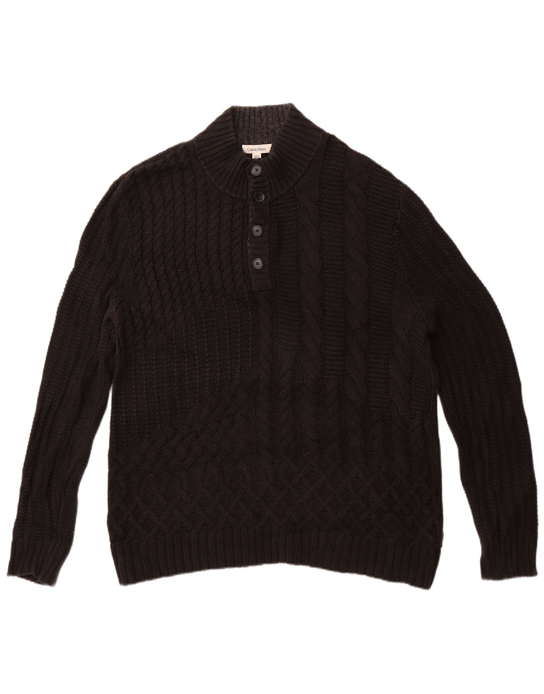 Calvin Klein Mens Button Neck Jumper Sweater XL Black Cotton