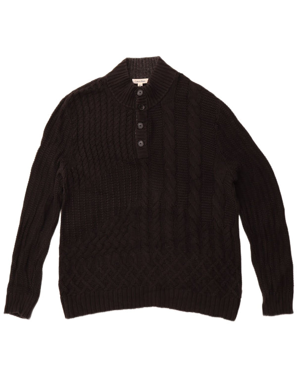 Calvin Klein Mens Button Neck Jumper Sweater XL Black Cotton