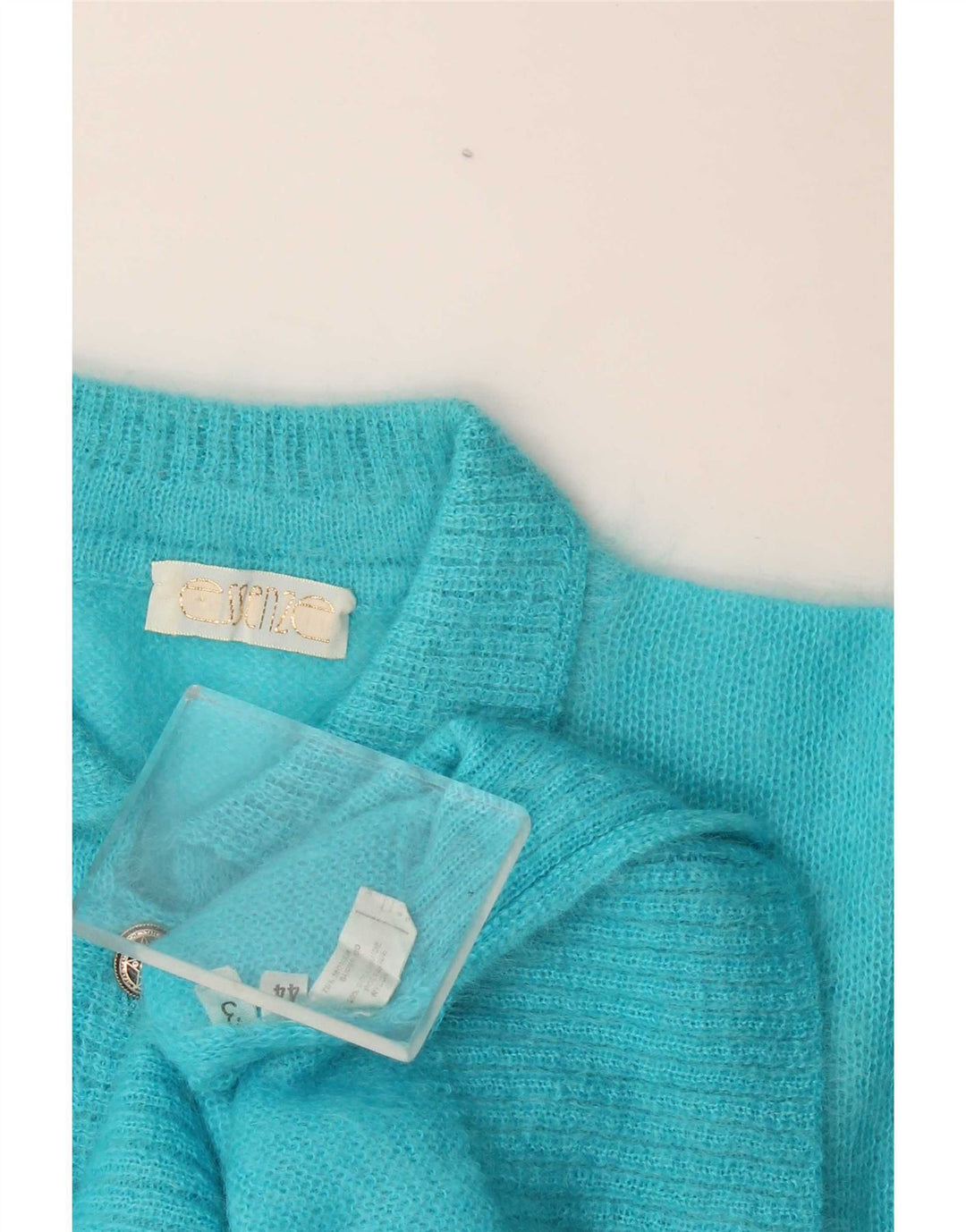 Vintage Womens Polo Neck Jumper Sweater IT 44 Medium Blue Mohair