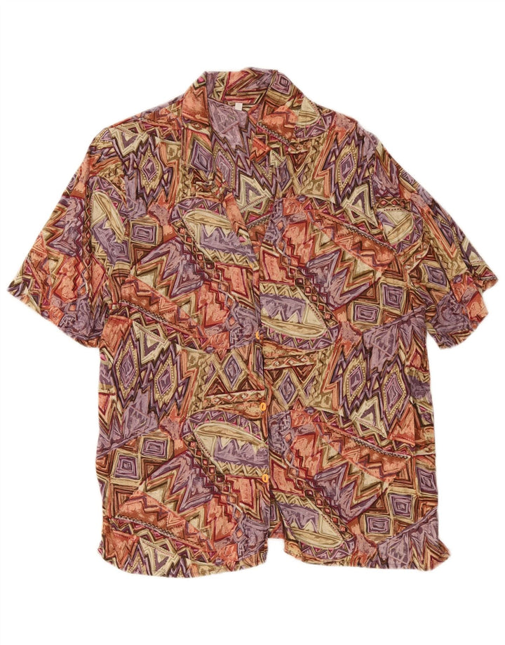 Vintage Womens Short Sleeve Shirt UK 10 Small Multicoloured Geometric