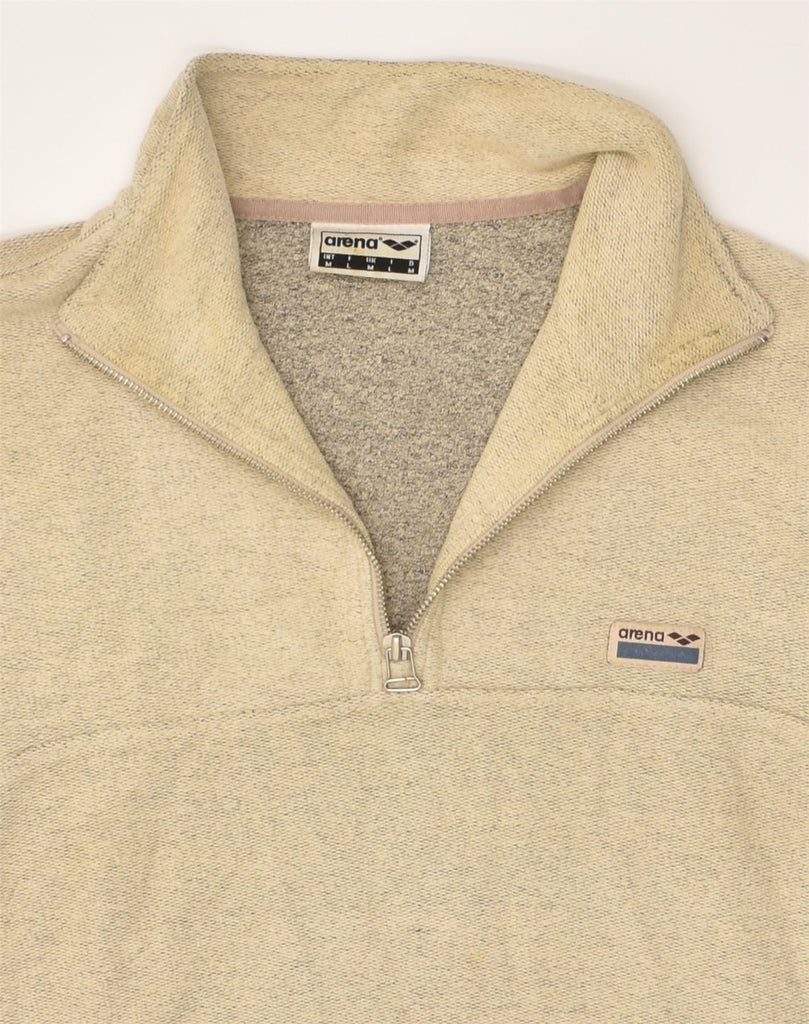 ARENA Mens Zip Neck Sweatshirt Jumper Medium Beige Cotton | Vintage Arena | Thrift | Second-Hand Arena | Used Clothing | Messina Hembry 