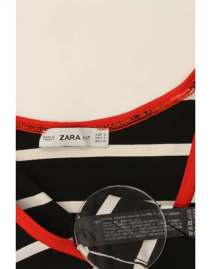 Zara Womens Top Long Sleeve UK 8 Small Black Striped Polyamide