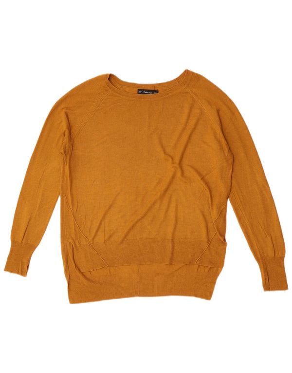 Zara Womens Boat Neck Jumper Sweater UK 14 Medium Yellow Viscose