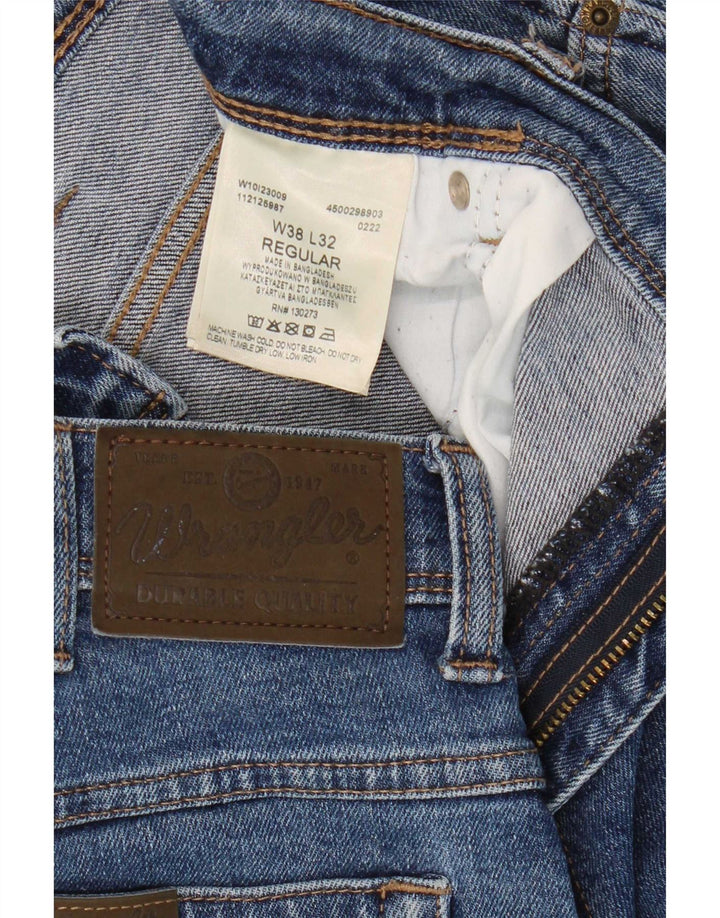 Wrangler Mens Regular Fit Straight Jeans W38 L32 Blue Cotton