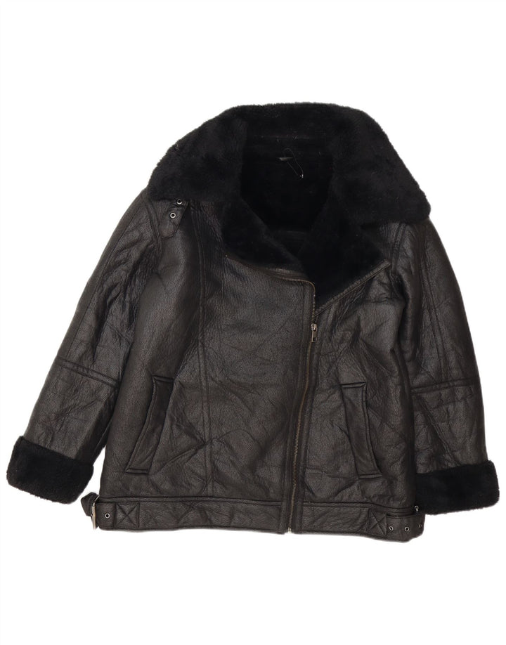 Marks & Spencer Womens Sherpa Jacket UK 14 Large Black Polyethylene