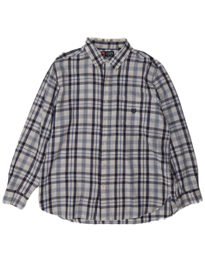 Chaps Mens Flannel Shirt XL Navy Blue Plaid Cotton