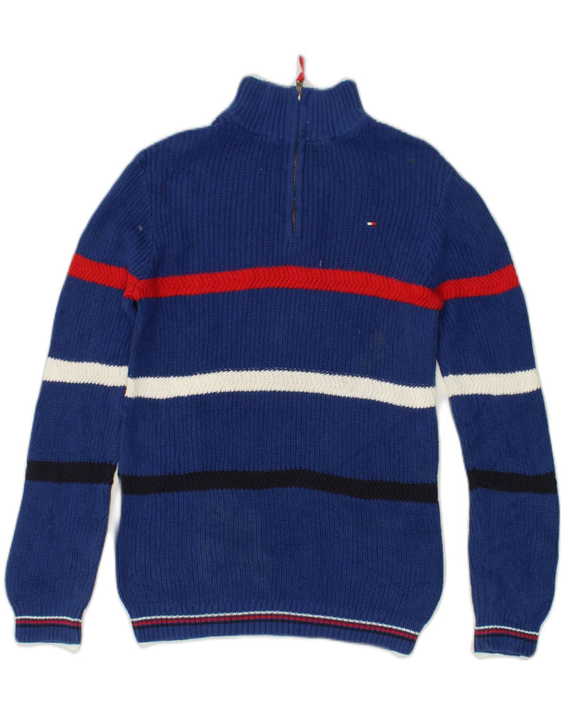 TOMMY HILFIGER Girls Zip Neck Jumper Sweater 15-16 Years XL Blue Striped | Vintage Tommy Hilfiger | Thrift | Second-Hand Tommy Hilfiger | Used Clothing | Messina Hembry 