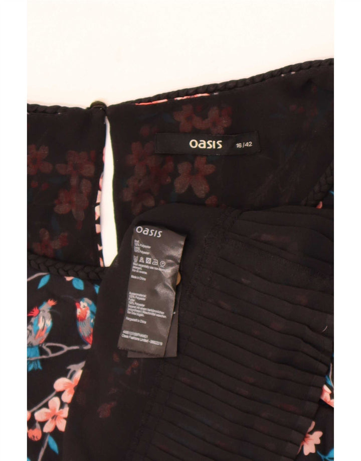 Oasis Womens Sleeveless Blouse Top UK 16 Large Black Floral Polyester