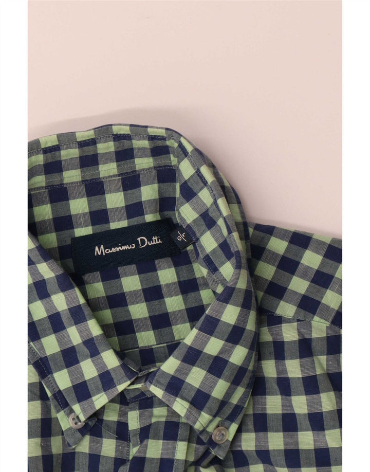 Massimo Dutti Mens Shirt Large Green Gingham