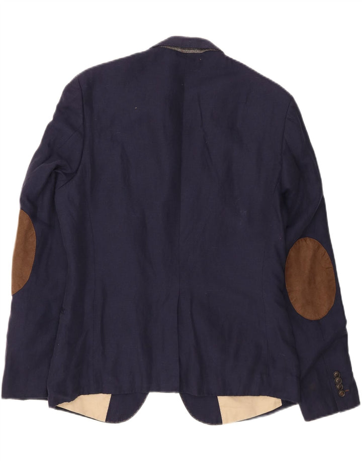 JACK & JONES Mens 1 Button Blazer Jacket IT 50 Large Navy Blue Linen Vintage Jack & Jones and Second-Hand Jack & Jones from Messina Hembry 