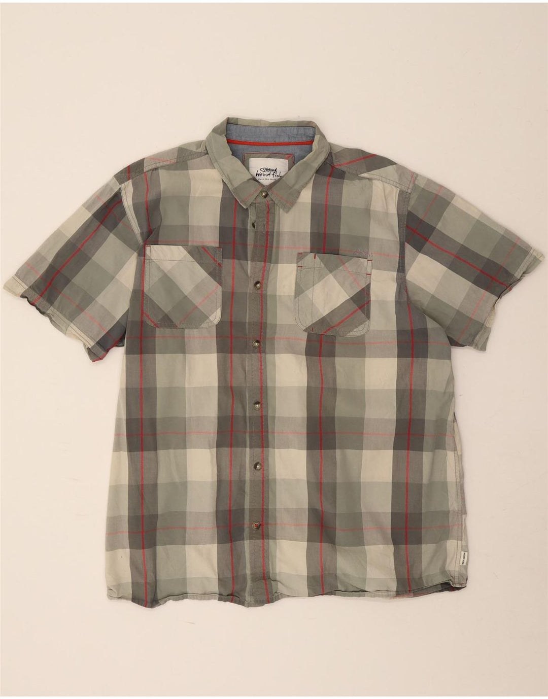 Weird Fish Mens Short Sleeve Shirt 3XL Khaki Check Cotton