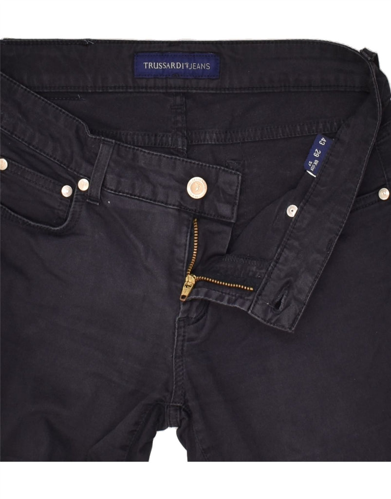 TRUSSARDI Womens Skinny Casual Trousers W27 L31 Navy Blue Cotton Vintage Trussardi and Second-Hand Trussardi from Messina Hembry 