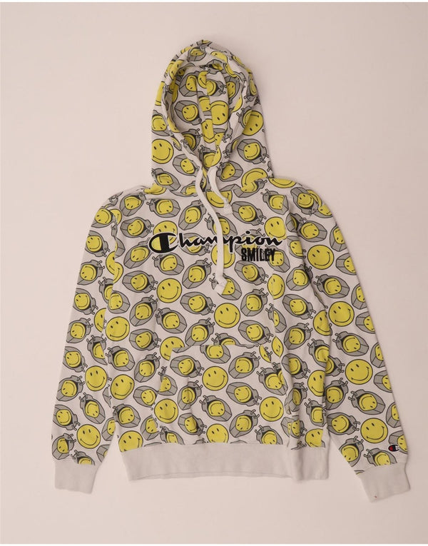 Champion Mens Smiley Graphic Hoodie Jumper Small Yellow Geometric