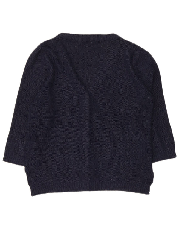 Zara Womens 3/4 Sleeve Cardigan Sweater UK 12 Medium Navy Blue Acrylic